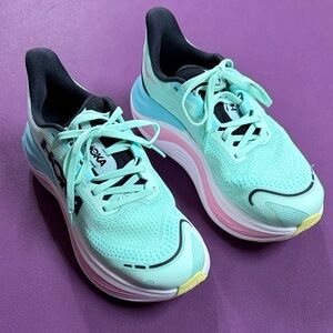 Hoka Skyward Women's Mint Green Running Shoes with Pink & Yellow Accents